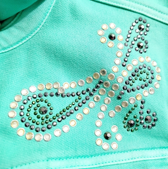 DG2 by Diane Gilman Turquoise Embellished Snap Front Jacket Shirt Women’s Medium - Picture 6 of 13
